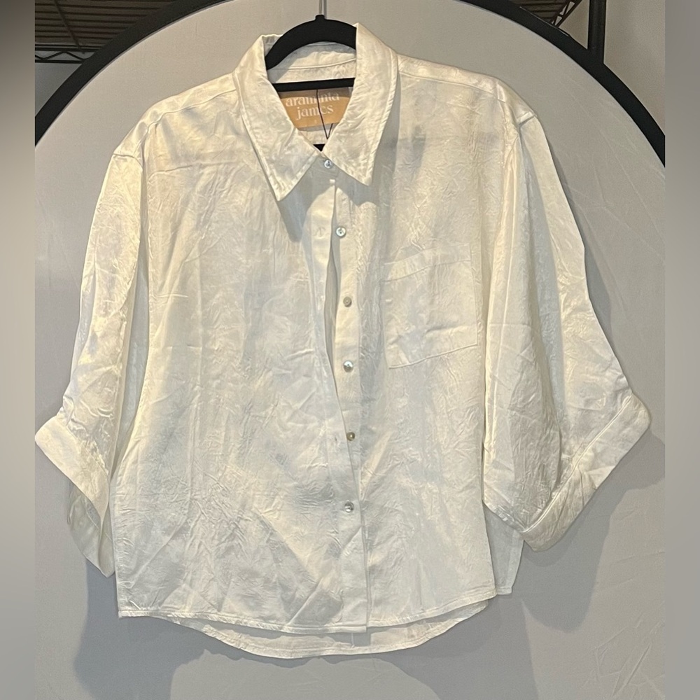 White Boxy 3/4 Sleeve Button Down Blouse